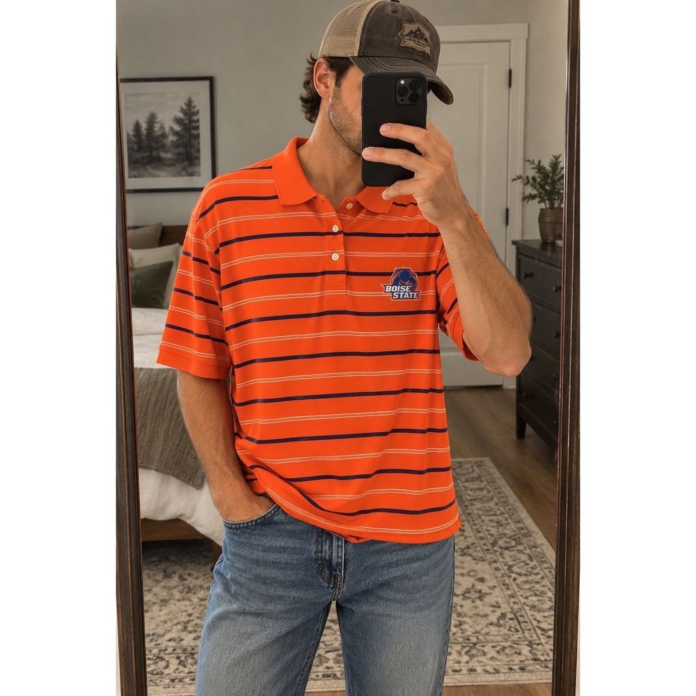 Vintage Crable Boise State Broncos Polo Shirt Mens XXL 2XL Orange Striped Golf